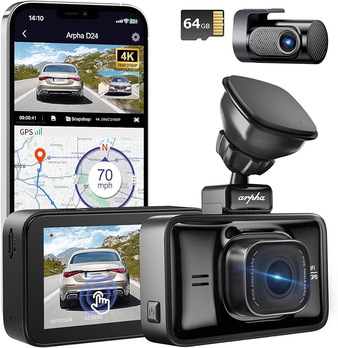 Arpha D24 2CH Dash Cam 4K with Smart Voice Control 3'' Touch Screen - AZDOME Official Stores