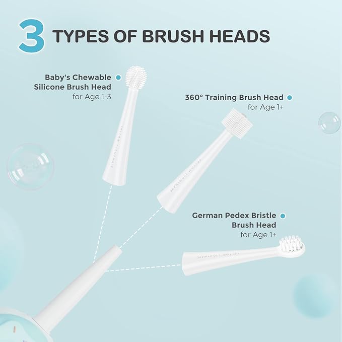Arpha X3-M Kids Electric Toothbrush Age 1-8 Rechargeable Battery 3 Brush Heads - AZDOME Official Stores