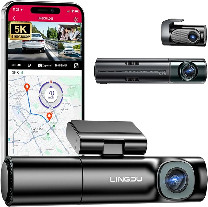 LINGDU LD08 3CH Dash Cam 5K with 128GB eMMC ADAS Voice Control 24H Parking Mode No Battery - AZDOME Official Stores