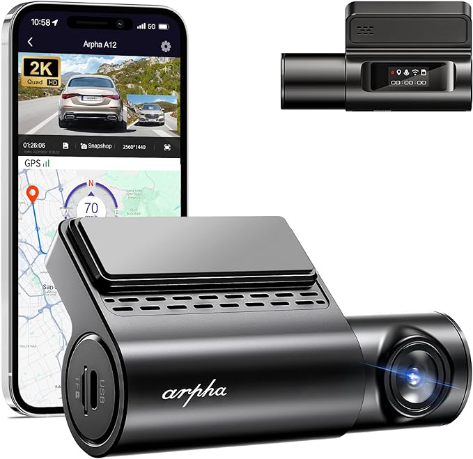 Arpha A12 1CH Dash Cam 2K with Voice Control 24H Parking Mode - AZDOME Official Stores