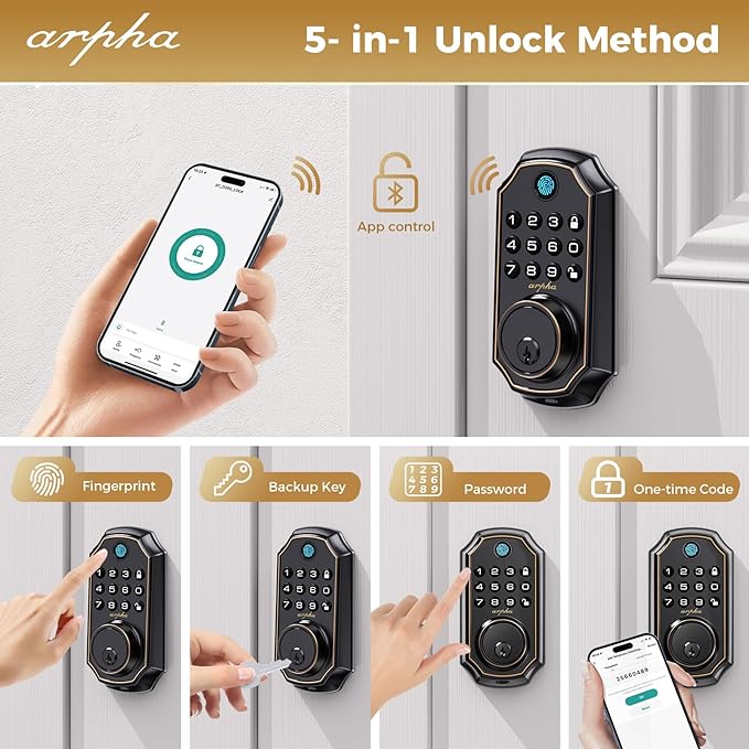 Arpha D280 Electronic Keypad Deadbolt Lock Fingerprint Smart Lock - AZDOME Official Stores