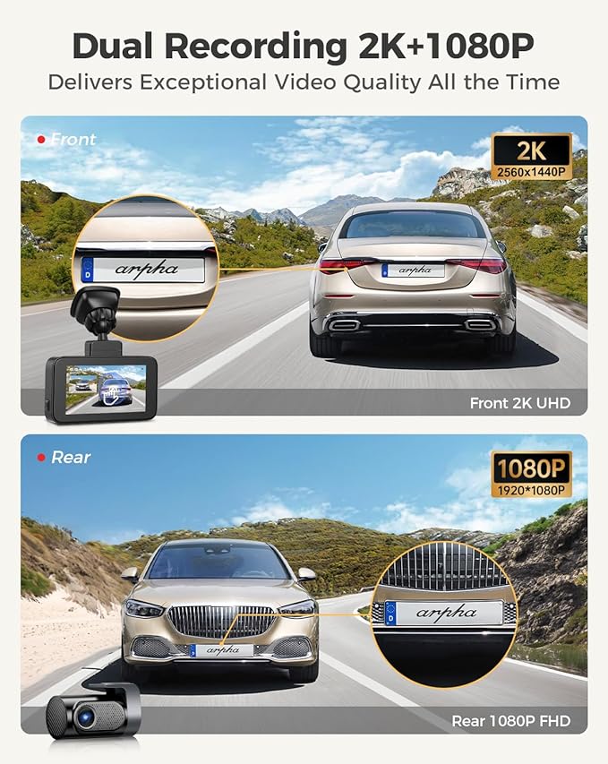 Arpha D22 2CH Dash Cam 2K with Smart Voice Control 3'' Touch Screen - AZDOME Official Stores
