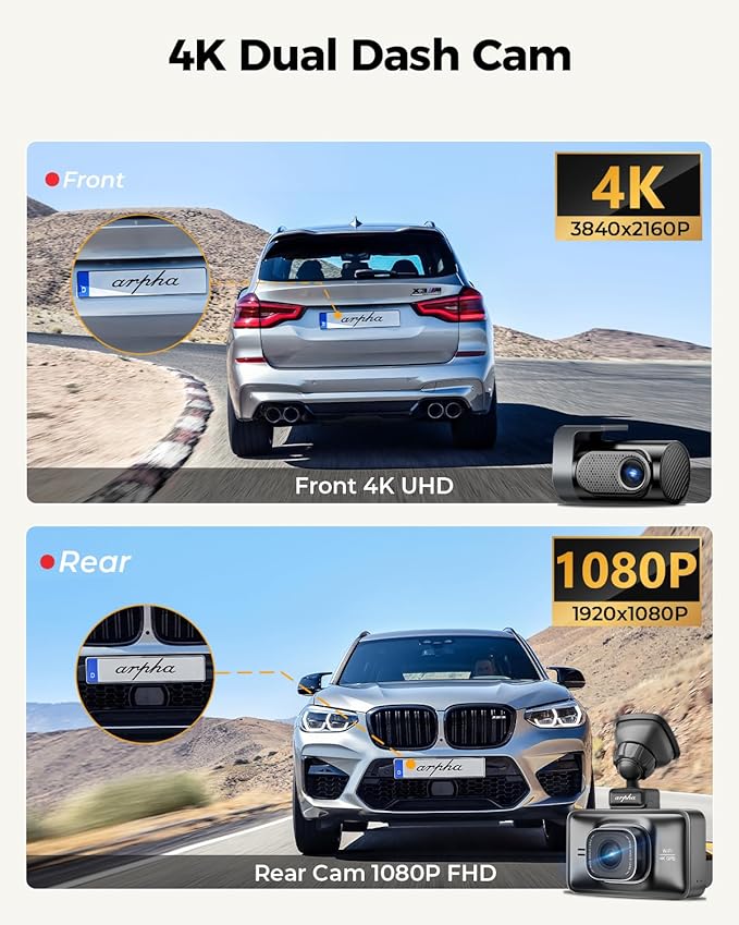 Arpha D24 2CH Dash Cam 4K with Smart Voice Control 3'' Touch Screen - AZDOME Official Stores