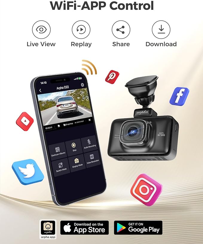 Arpha D22 2CH Dash Cam 2K with Smart Voice Control 3'' Touch Screen - AZDOME Official Stores