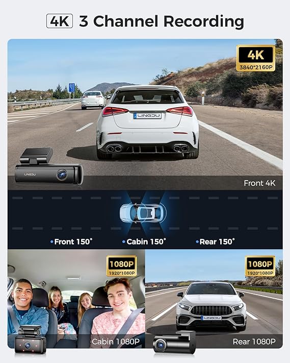 LINGDU AM100 3CH Dash Cam 4K with Voice Control 24H Parking Mode - AZDOME Official Stores