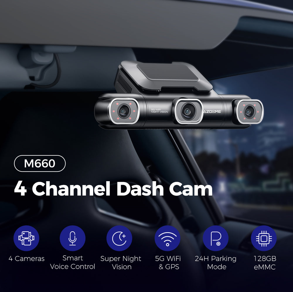AZDOME M660 4CH Dash Cam 2K with Smart Voice Control 128GB eMMC 24H Parking Mode - AZDOME Official Stores