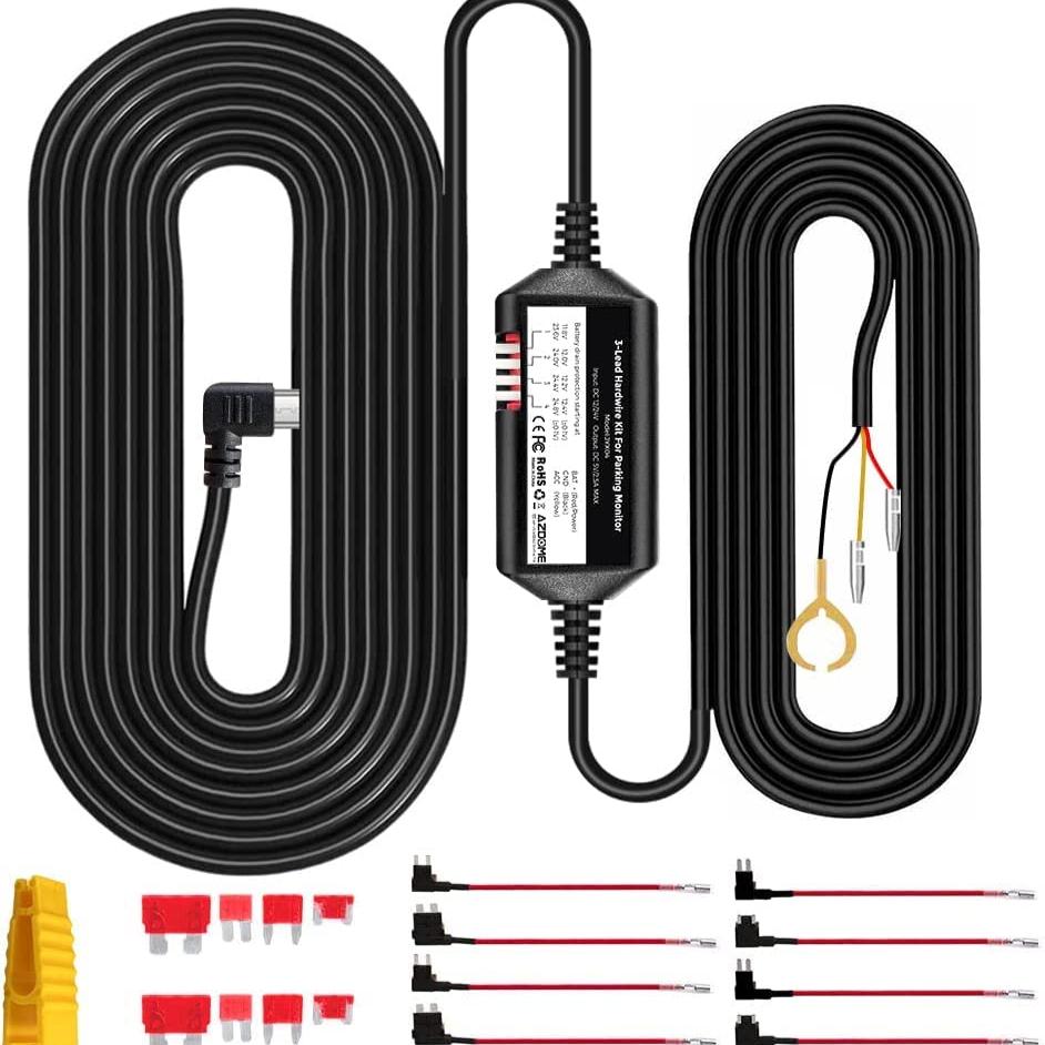 AZDOME JYX04 3-Lead Acc Hardwire Kit Micro-USB Port for M300S Dash Cam, 12ft with Fuse Kit - AZDOME Official Stores