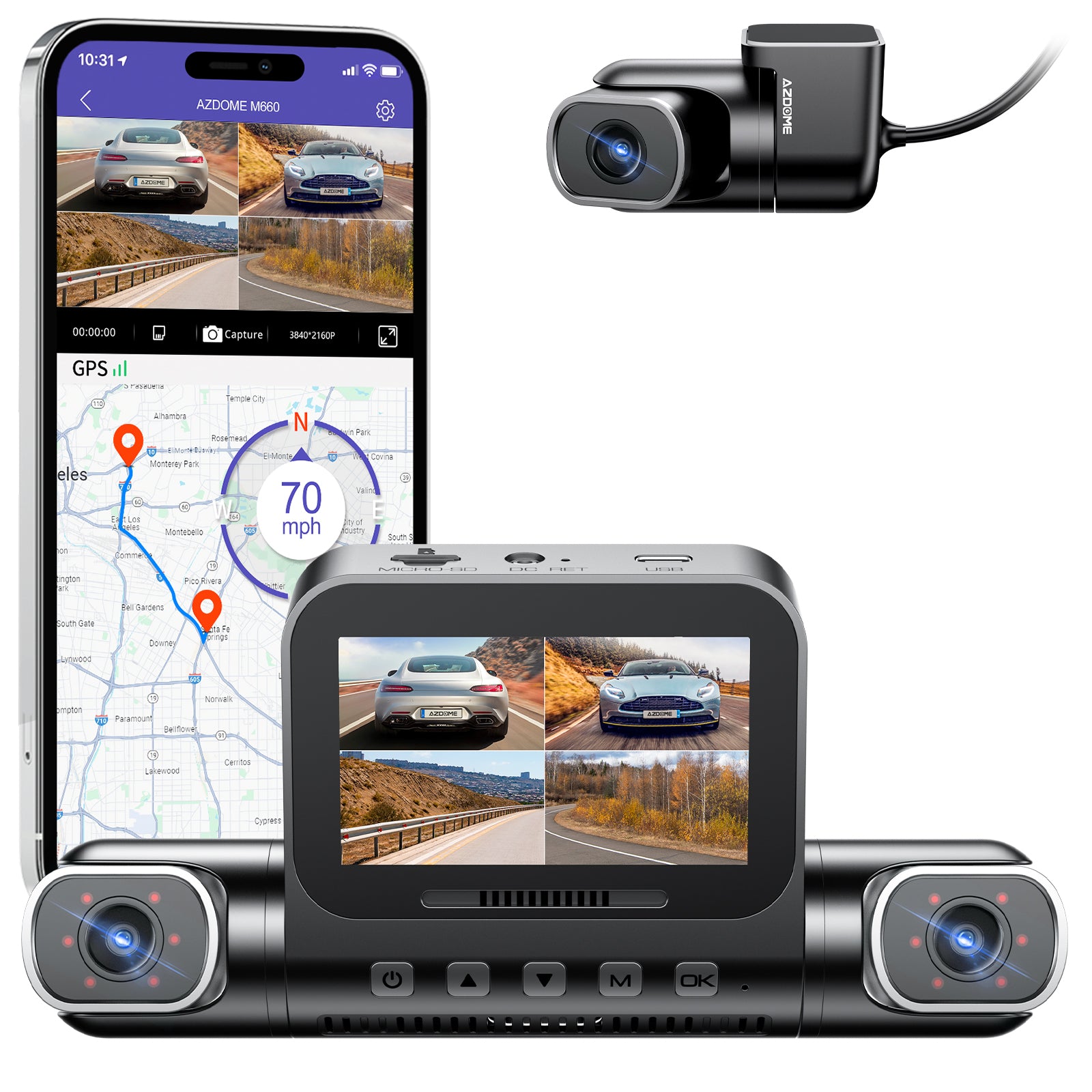 AZDOME M660 4CH Dash Cam 2K with Smart Voice Control 128GB eMMC 24H Parking Mode - AZDOME Official Stores