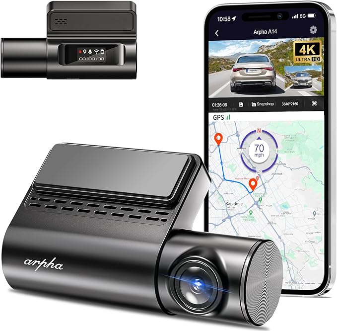 Arpha A14 1CH Dash Cam 4K with Voice Control 24H Parking Mode - AZDOME Official Stores