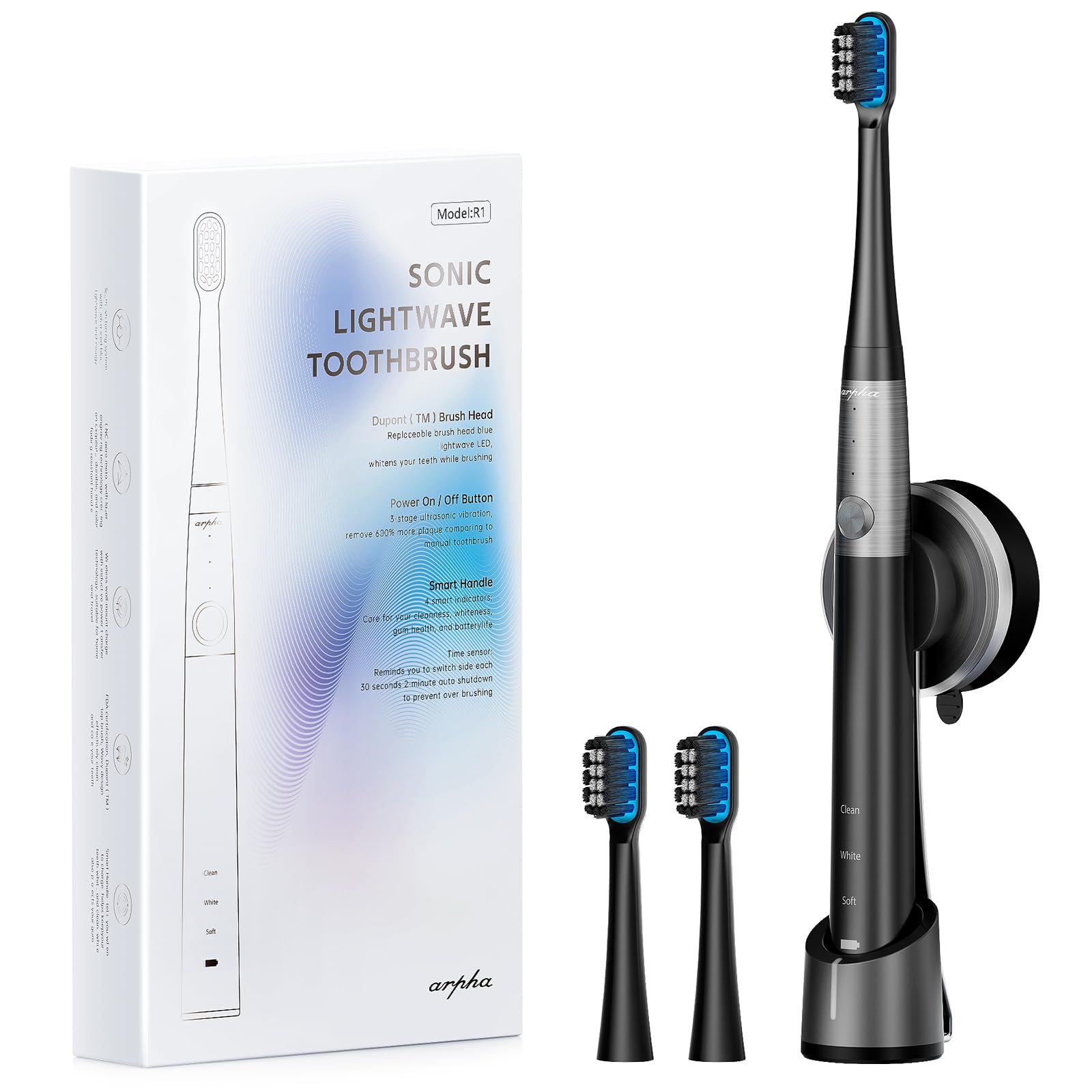 Arpha R1 Electric Toothbrush for Adults Ultrasonic Deep Clean Wireless Fast Charge 2 Brush Heads - AZDOME Official Stores