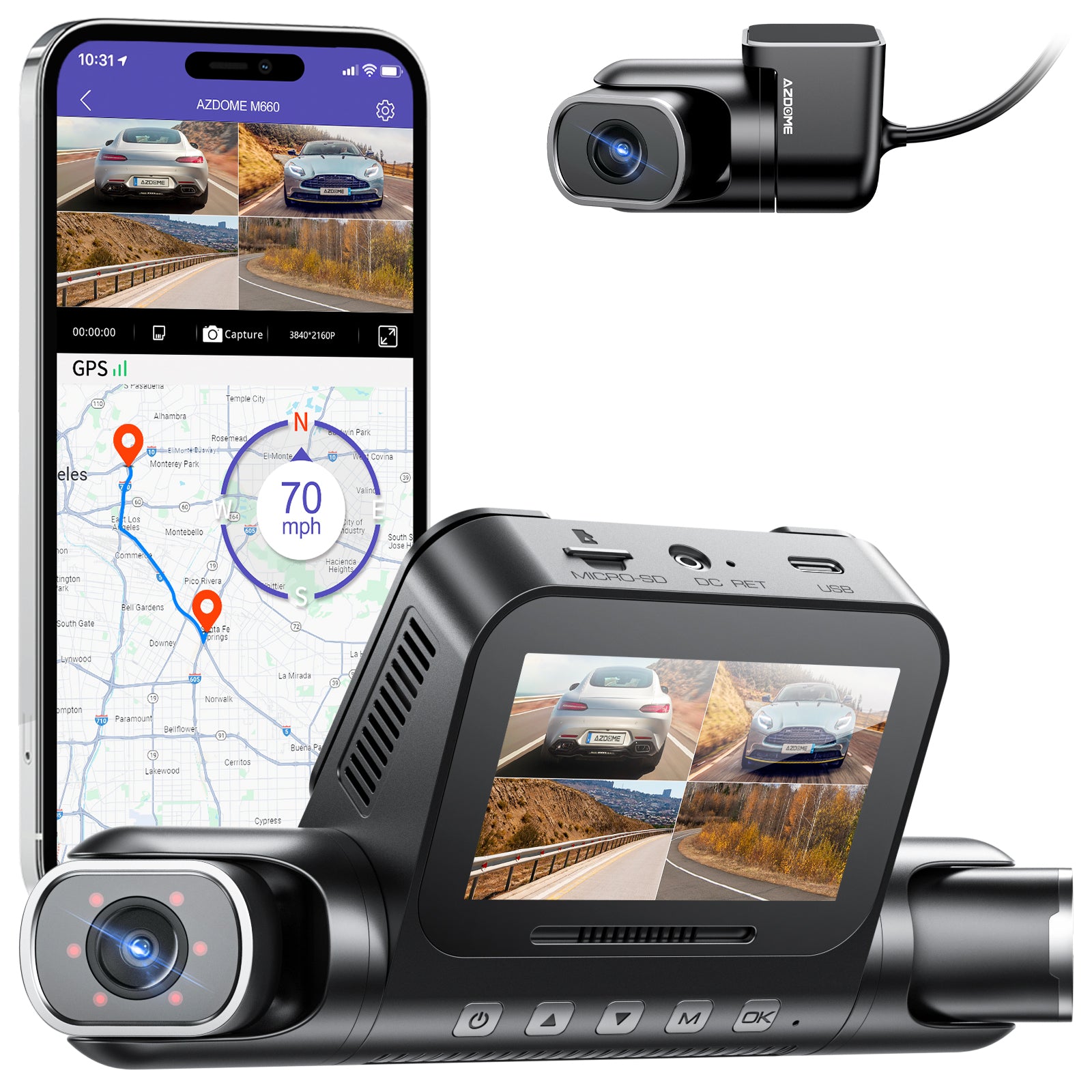 AZDOME M660 4CH Dash Cam 2K with Smart Voice Control 128GB eMMC 24H Parking Mode - AZDOME Official Stores