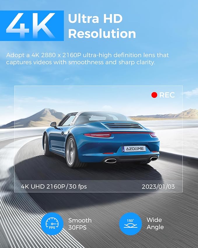 AZDOME M63 Lite 1CH Dash Cam 4K with 3" Screen WDR Night Vision 24H Parking Mode