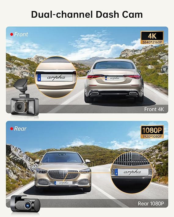 Arpha D25 2CH Dash Cam 5K with 128GB eMMC Voice Control 3'' Touch Screen - AZDOME Official Stores