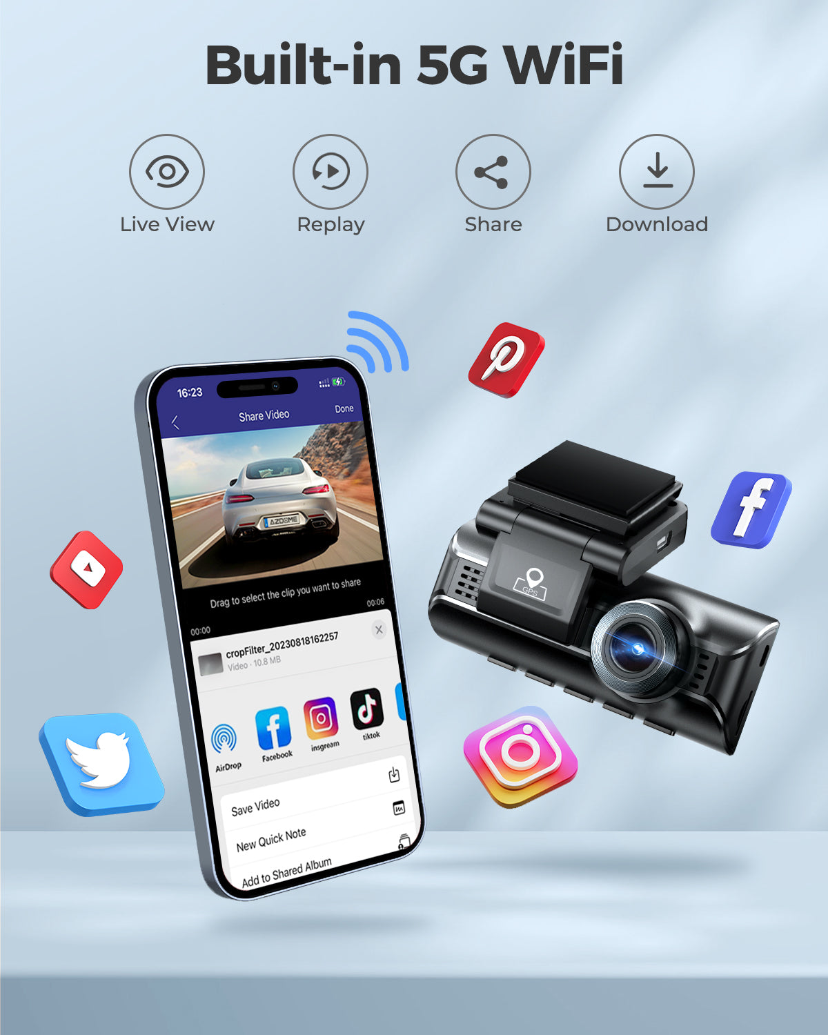 AZDOME M550 Pro 3CH Dash Cam 4K with  3.19" Screen IR Night Vision 24H Parking Mode