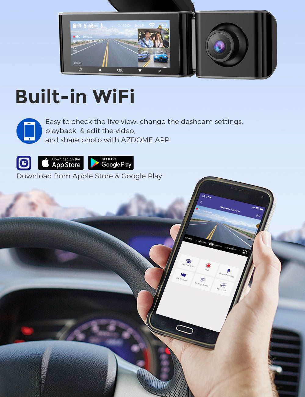 AZDOME M550 3CH Dash Cam 4K with 3.19" Screen IR Night Vision 24H Parking Mode