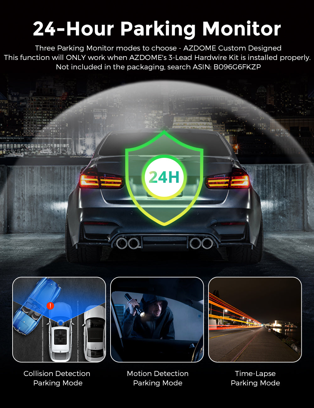 AZDOME M550 3CH Dash Cam 4K with 3.19" Screen IR Night Vision 24H Parking Mode