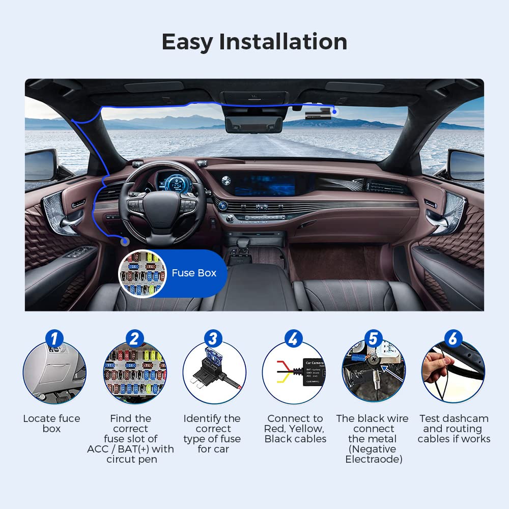 AZDOME JYX04 3-Lead Acc Hardwire Kit Micro-USB Port for M300S Dash Cam, 12ft with Fuse Kit - AZDOME Official Stores