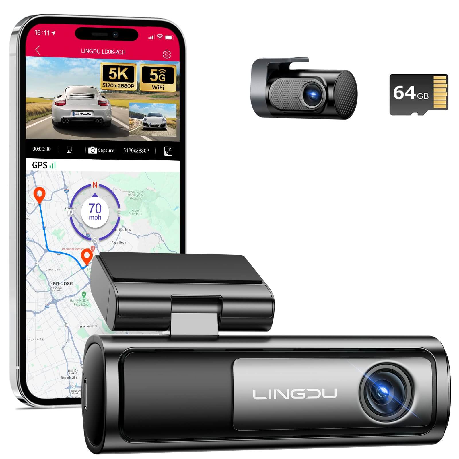 LINGDU LD06 2CH Dash Cam 4K+2K Voice Control 24H Parking Mode No Battery - AZDOME Official Stores